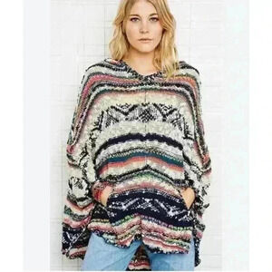 Free People Hippie Boho Festival Bubble Tea Hooded Poncho XS